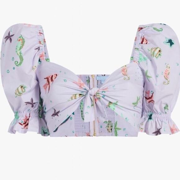 HILL HOUSE Isabella Cropped Top - Sea Creatures NWT Small - Picture 1 of 7